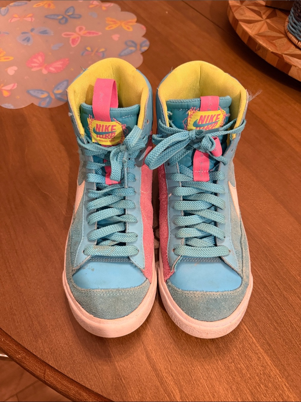 Nike Kids Aqua Pink & Yellow High-Top Sneakers